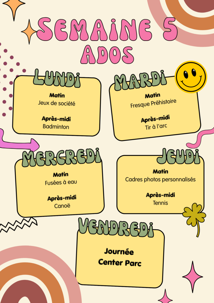 Planning Ados Semaine 5